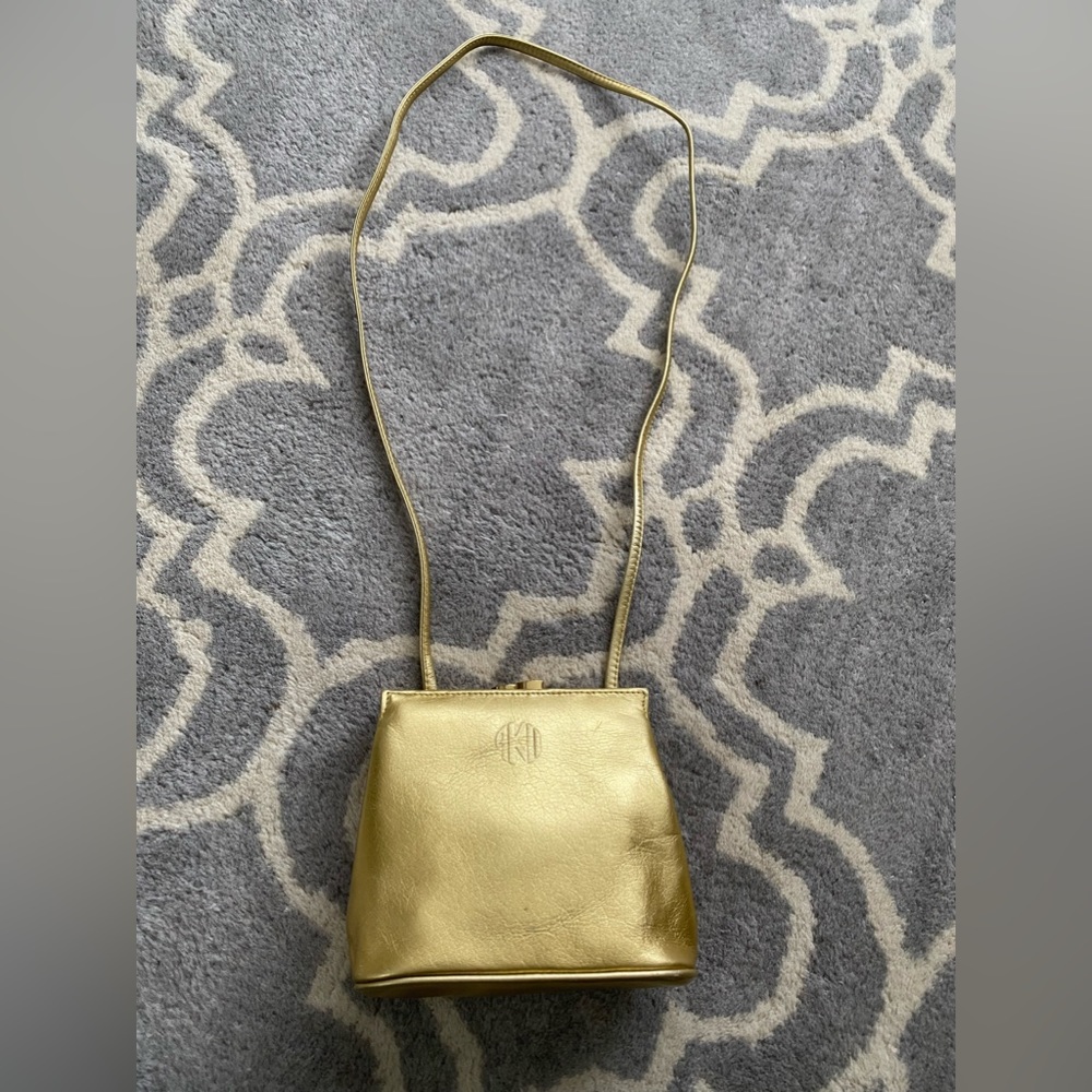 Anne Klein II for Oroton Small Matted Gold Leather Hand Bag